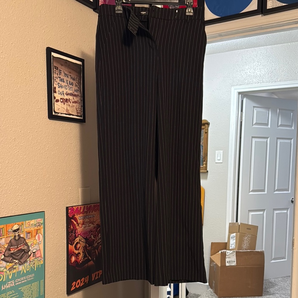 Black Pinstripe Wide Leg Editor Pants